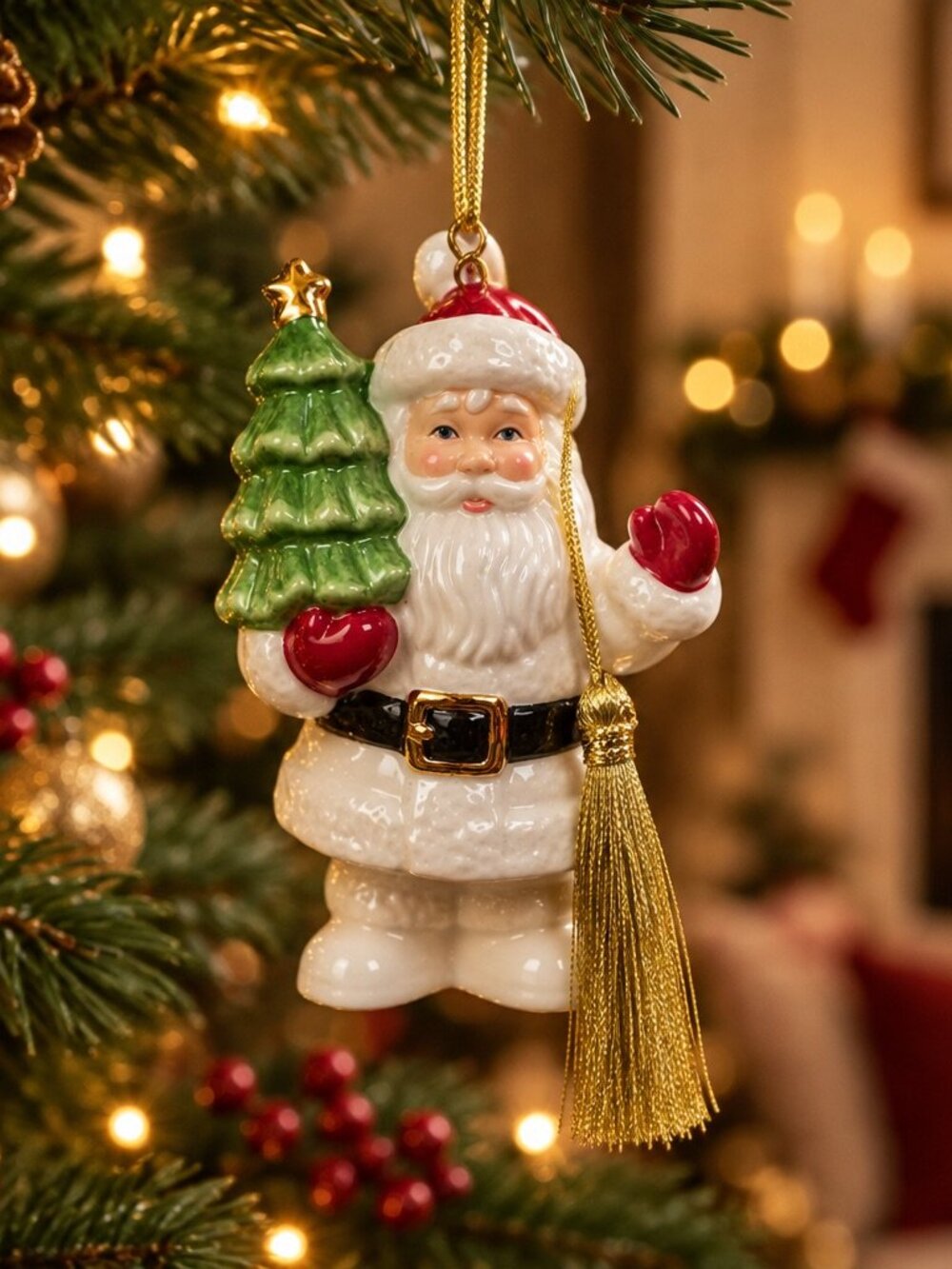 Lenox Santa Claus Porcelain Ornament With Gold Tassel & Gift Box